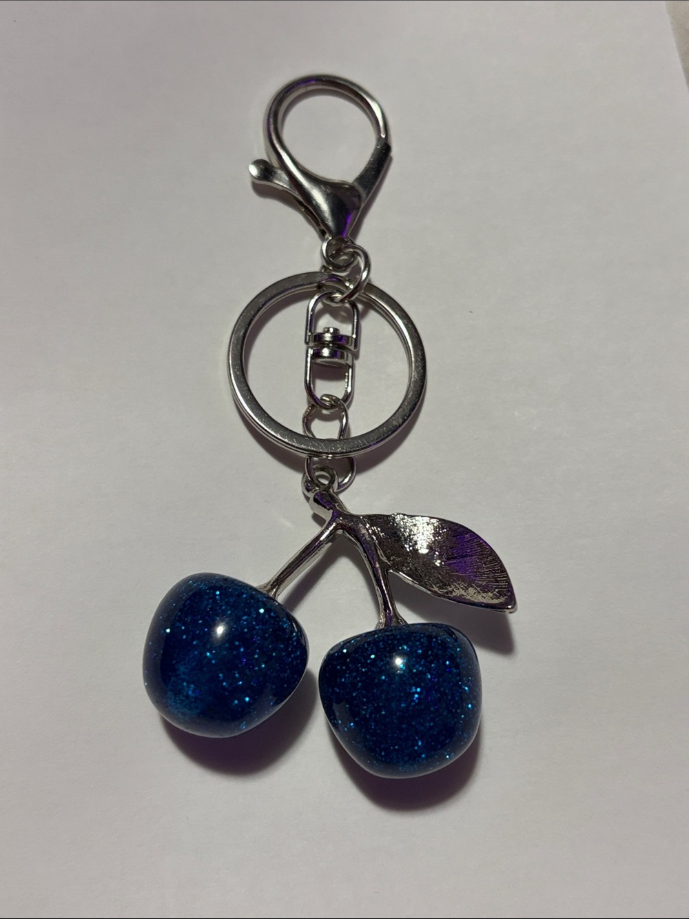 Blue Glitter Cherry Keychain - Silver Hardware - Picture 2 of 3